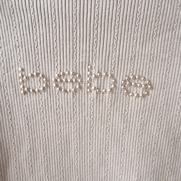 Bebe Beige Mock Neck Rib Knit Long Sleeve Buttons Women's Sweater Size L - Picture 8 of 10